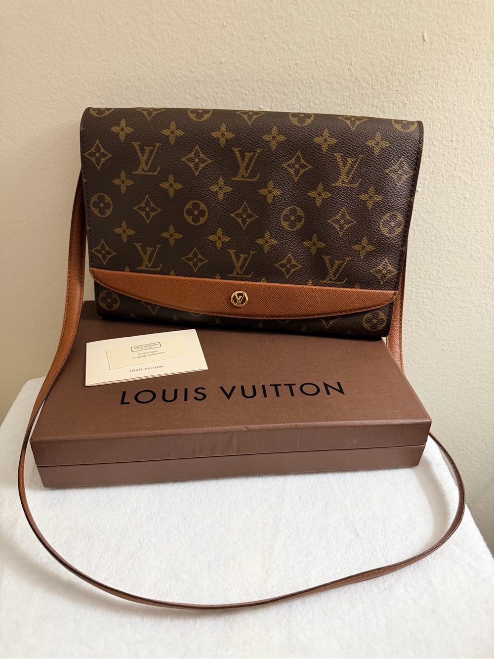 Louis Vuitton Brown Monogram Crossbody Bag with Tan Trim